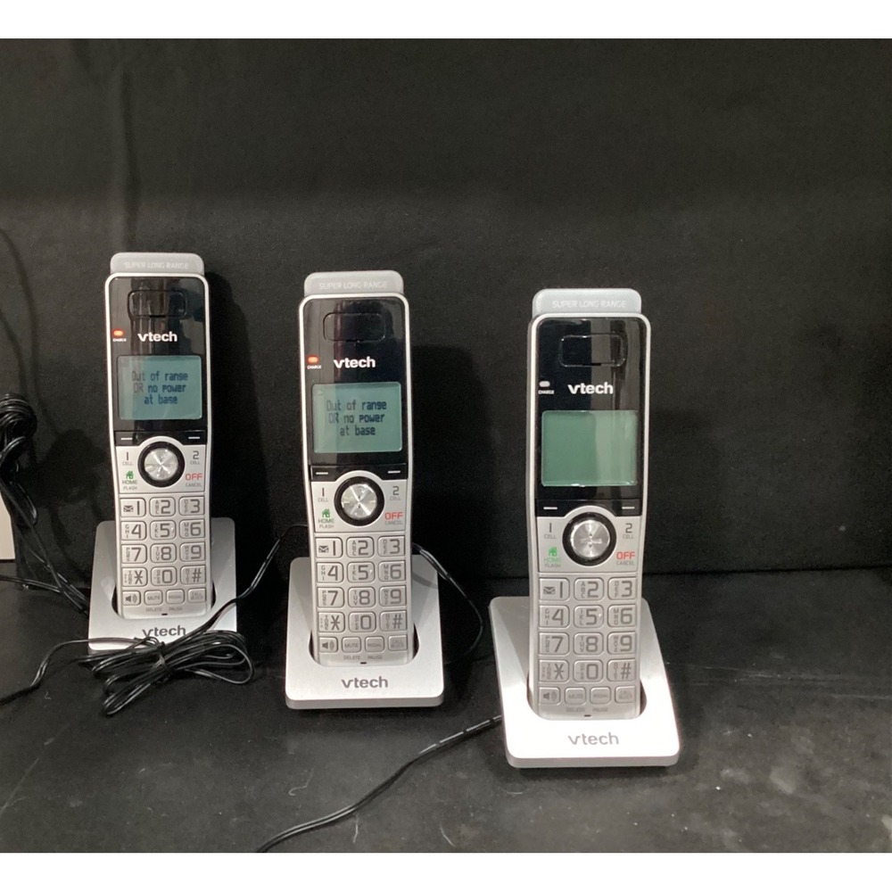 Vtech Super Long Range Cordless Phone Handsets with Charging Bases Silver Black